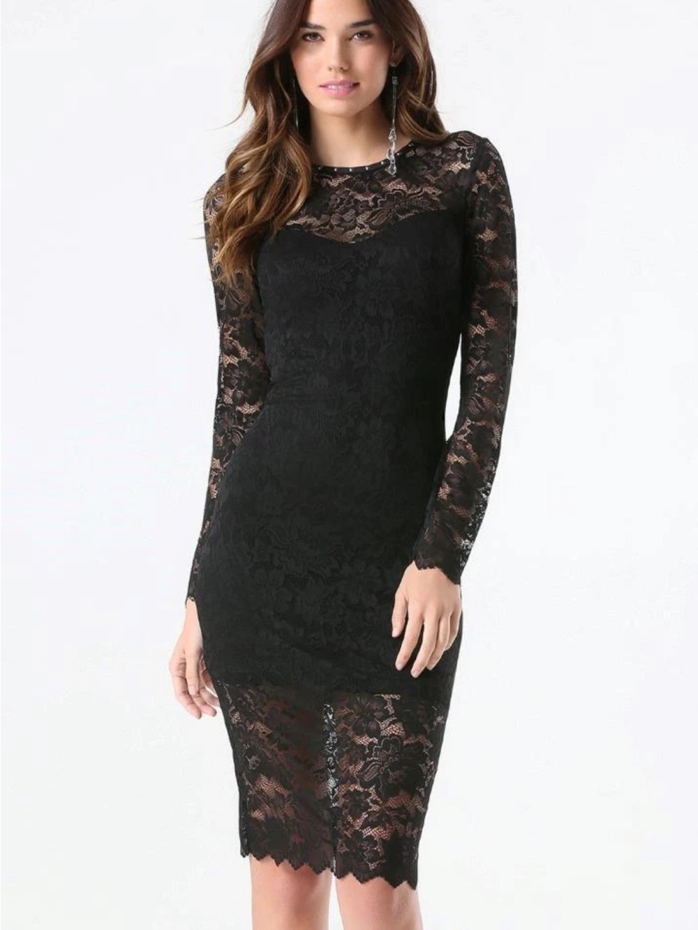 Bebe Black Lace Open Back Midi Dress Women’s Medium Goth Cocktail Party Dress